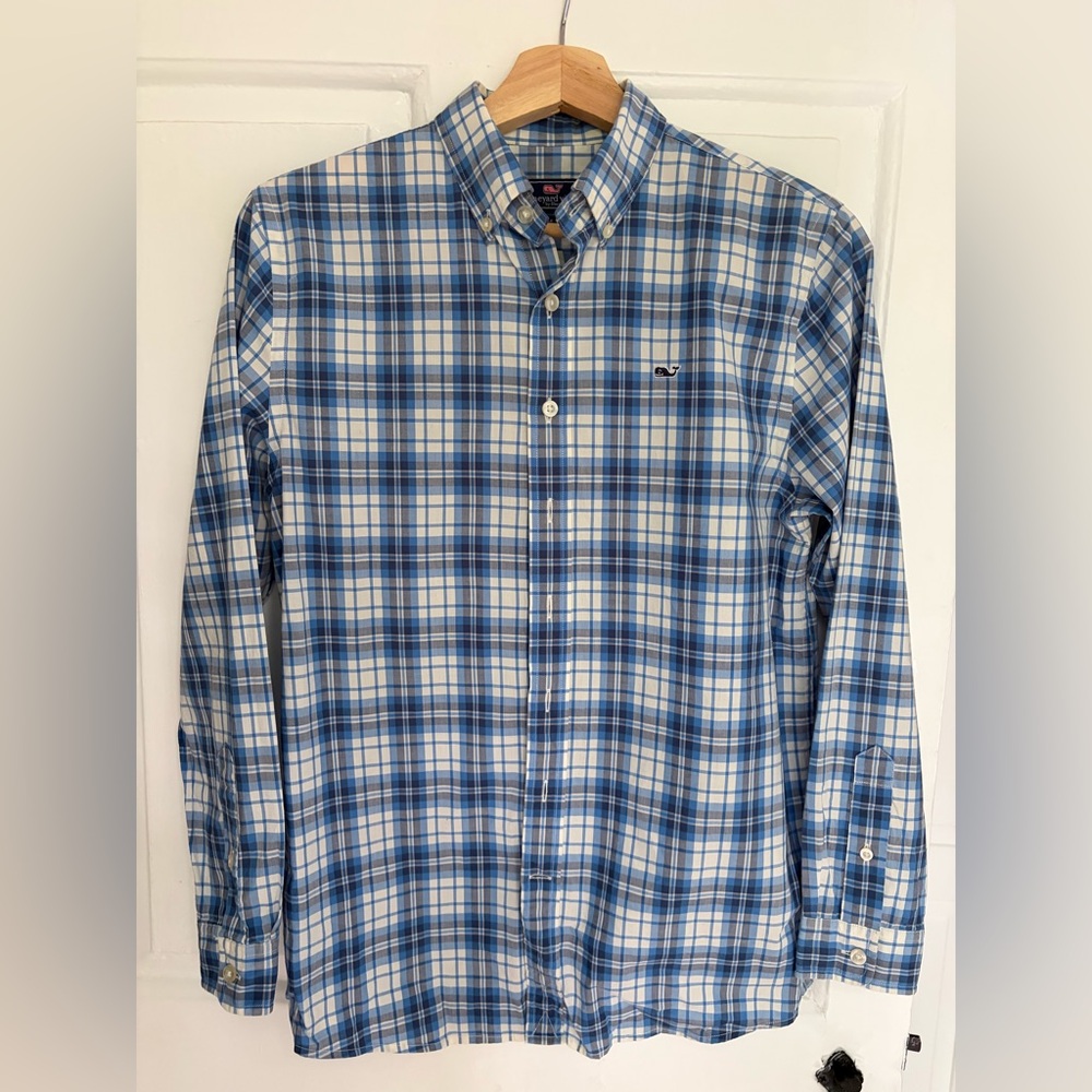 Vineyard Vines Boys button down cotton Whale shirt size L